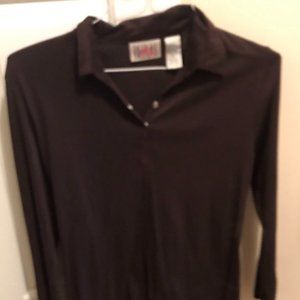 Bill Blass brown 2 snap collar, long sleeve shirt,